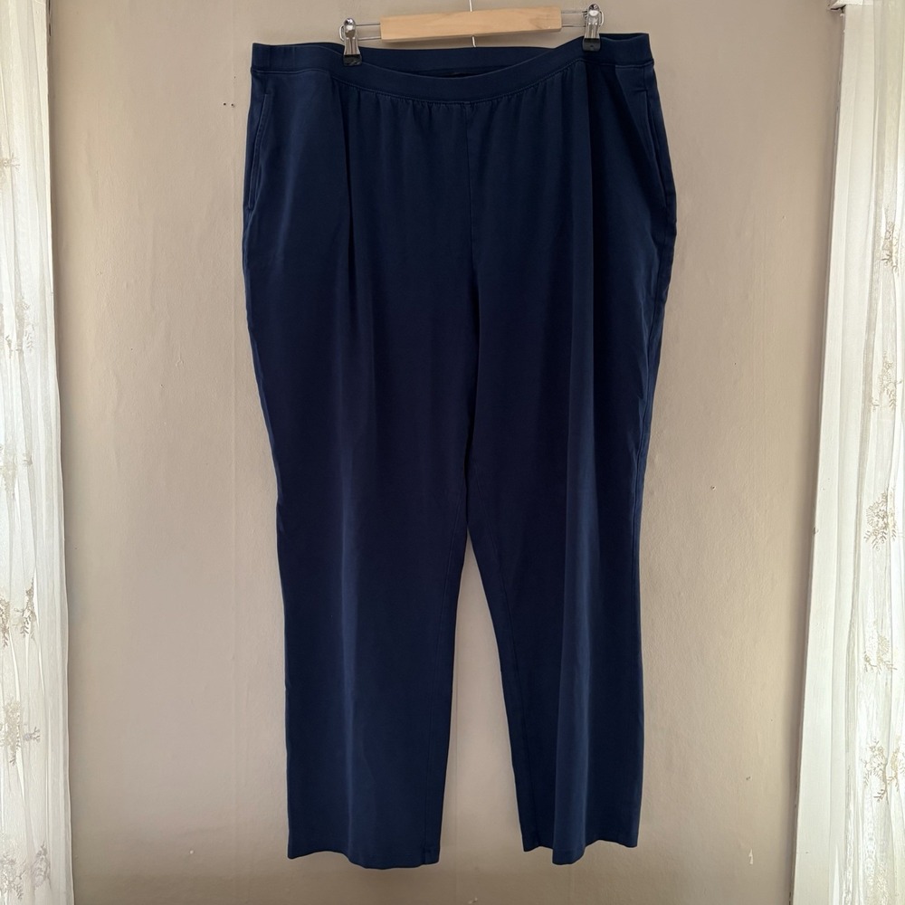 Catherines Womens Pull On Tapered Pants Size 2X Blue Stretch Suprema Collection